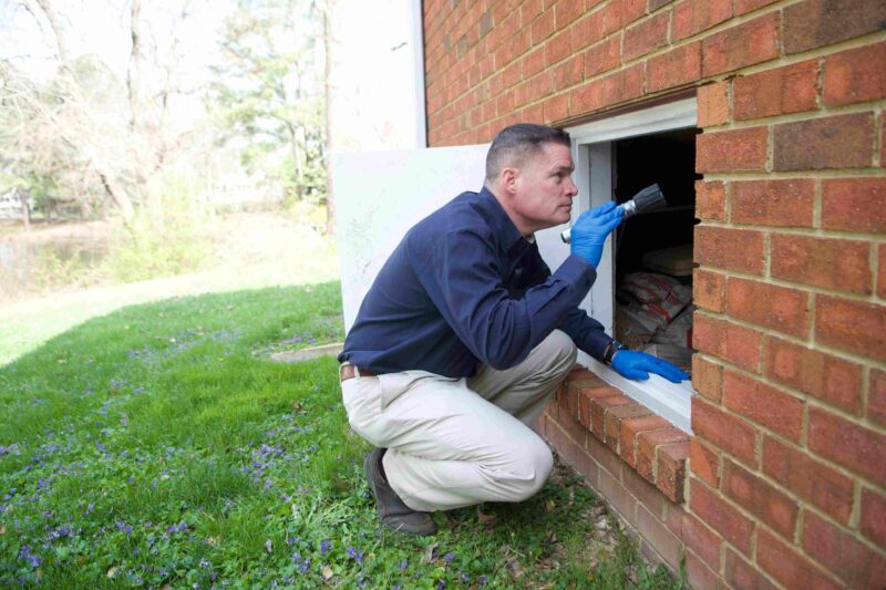 Man inspecting crawlspace for termites